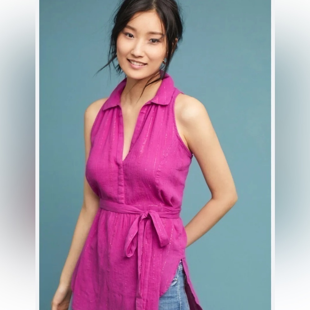 Anthropologie Maeve Fuchsia Batavia Sleeveless Metallic Top